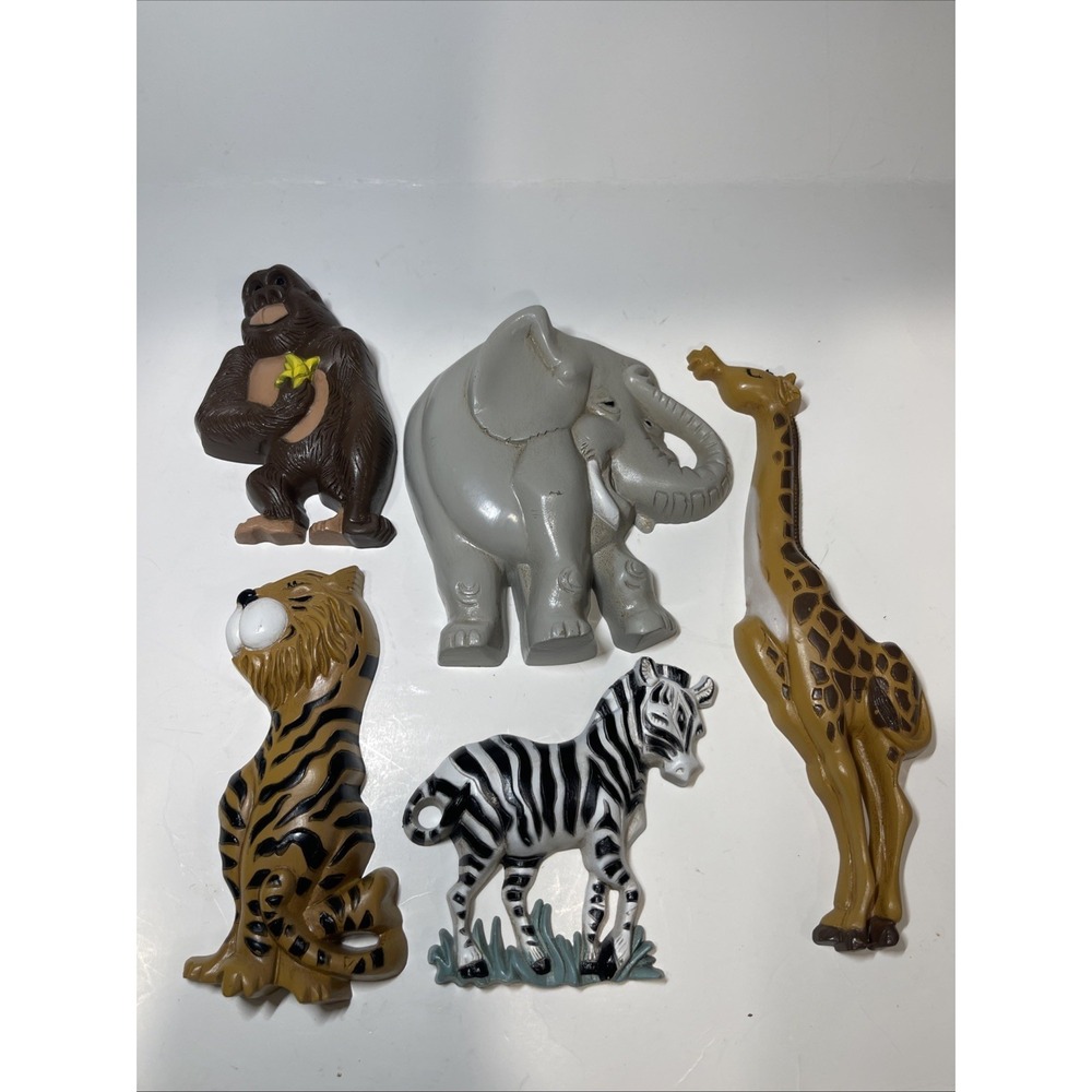Vintage Burwood Safari Animals Wall Decor Set of 5 Animals 90s Zoo Home Interior